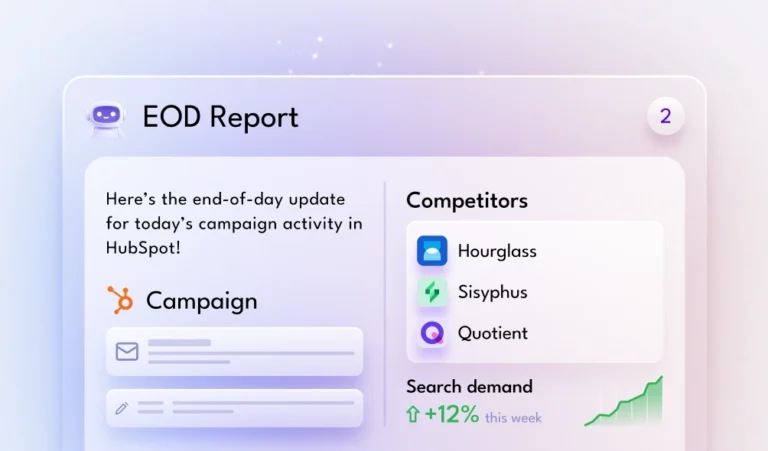 Automatically generated end-of-day report summarizing campaign activity and competitor insights