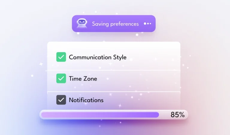 AI tool saving user preferences including communication style, time zone, and notification settings