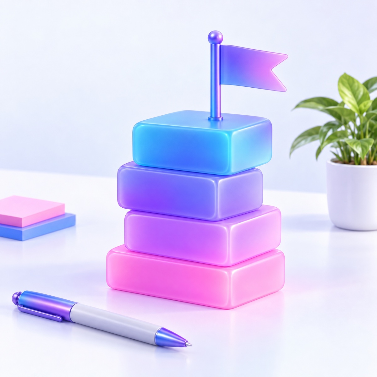 A small tower of rounded building blocks with a flag on top