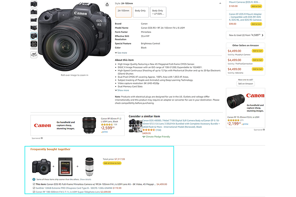 cross-selling example on a webpage