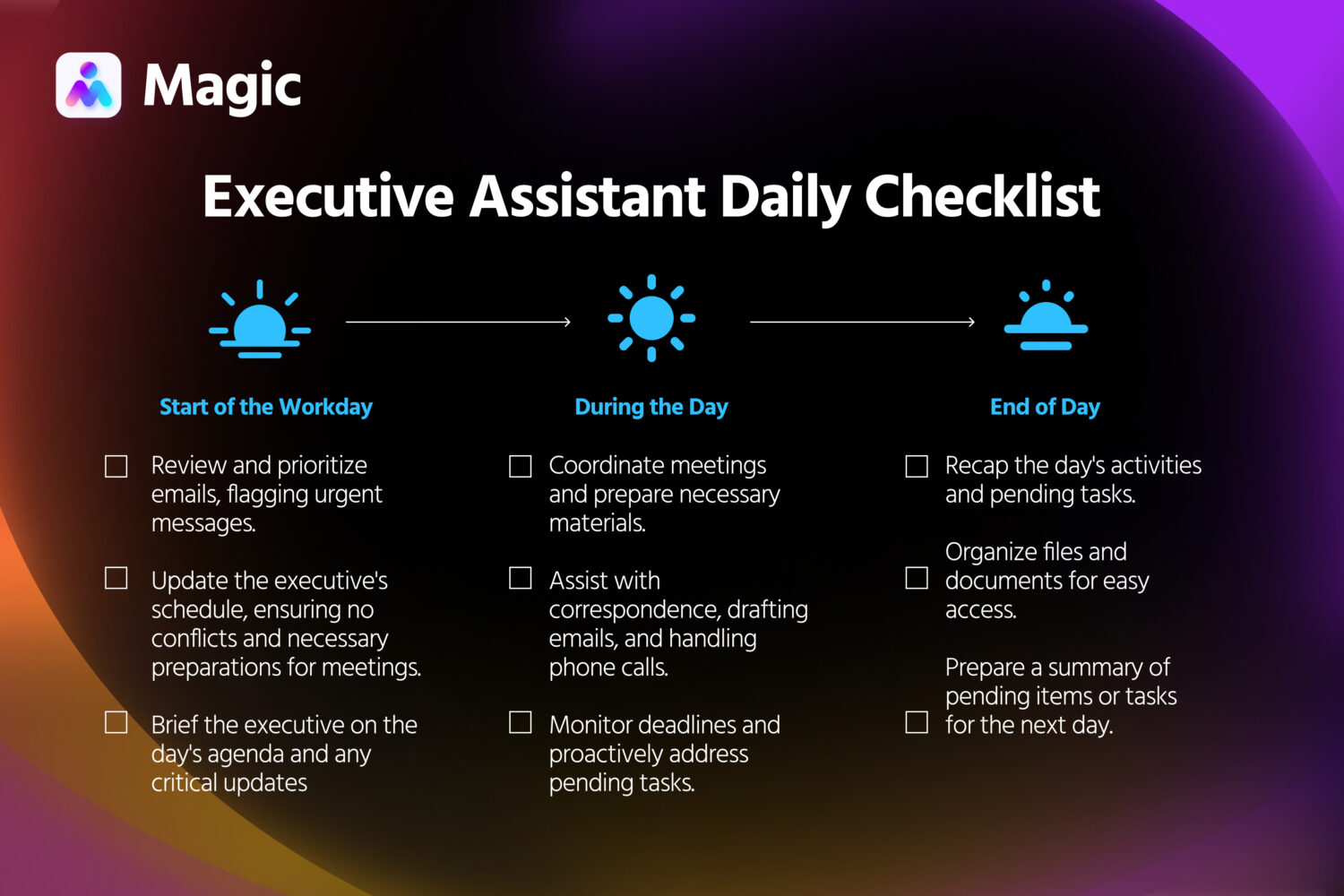 executive assistant daily checklist