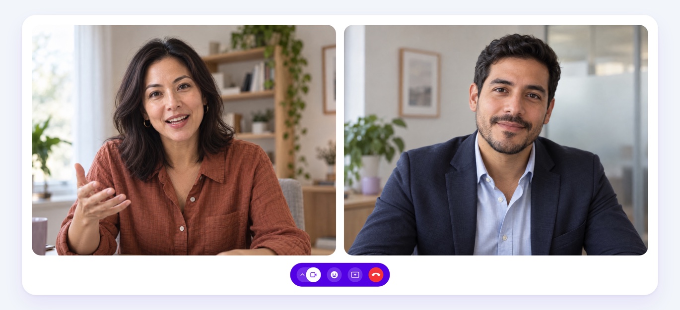 An American female client speaking with a Latin American male Magic sales representative on a video call