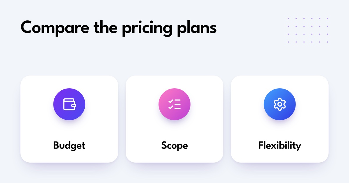 Compare the pricing plans. Budget. Scope. Flexibility.