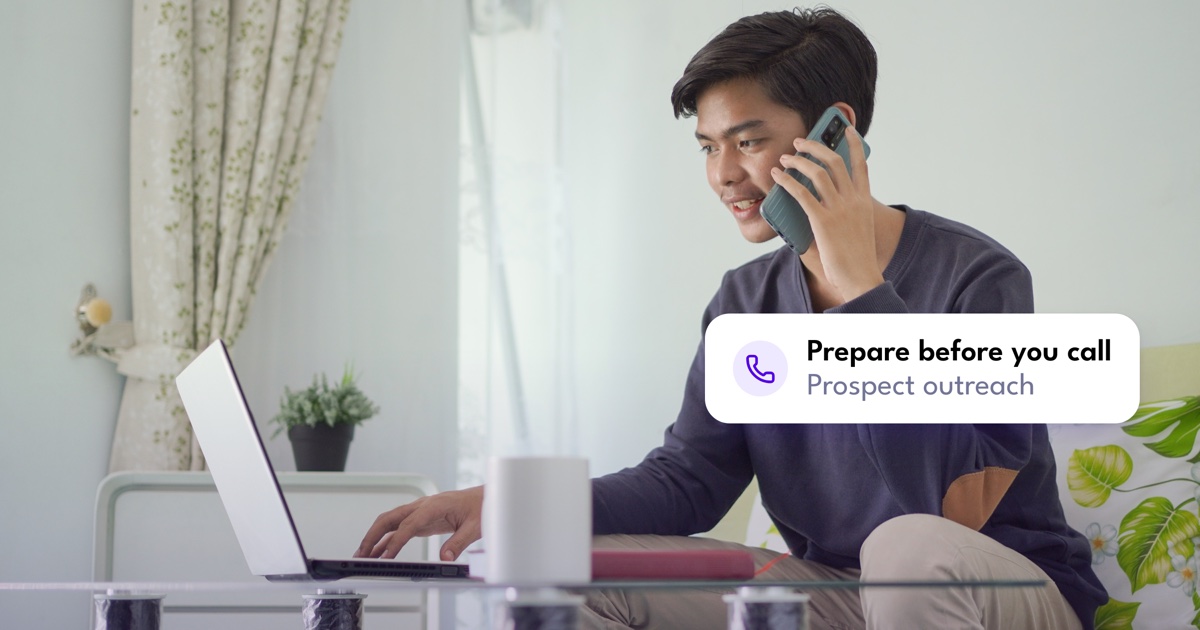An outsourced sales worker prepares for a prospecting call.
