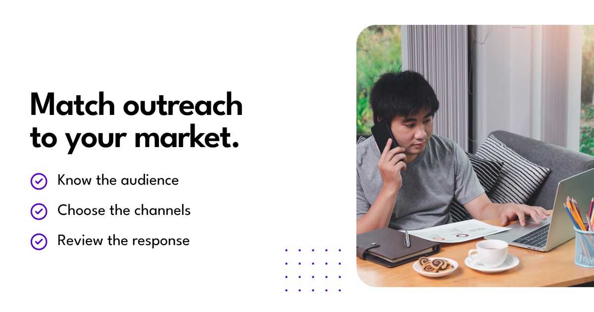 Match outreach to your market: Know the audience, Choose the channels, Review the response.