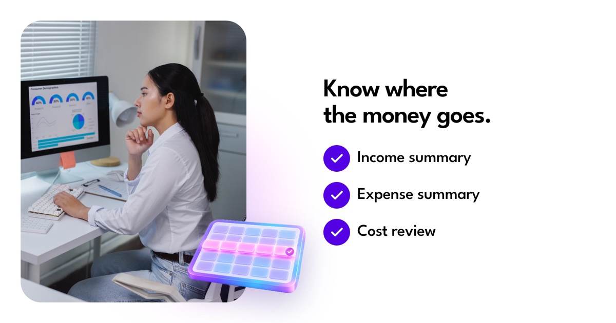 Income and expense summaries support a review of business costs.