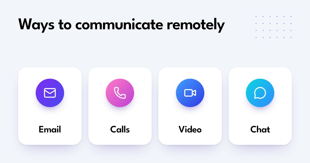 Remote communication uses email, phone, video, and chat.