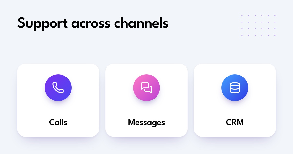 Support across channels. Calls. Messages. CRM.