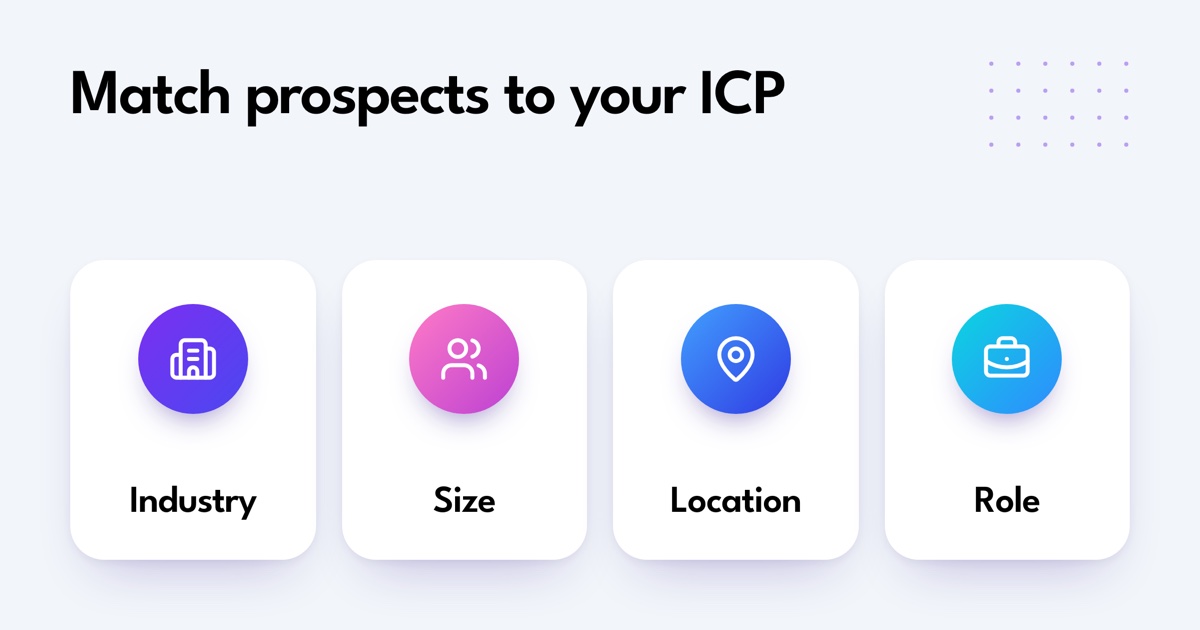 An ideal customer profile filters prospects by industry, size, location, and role.