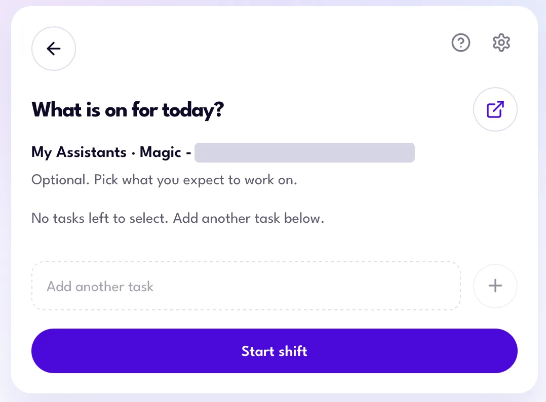 What is on for today screen in the Magic Workspace App with the Add another task field