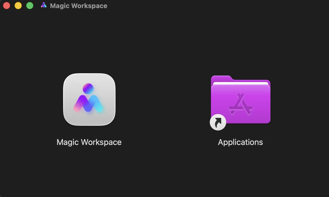 Magic Workspace installer window on macOS showing the app icon next to the Applications folder