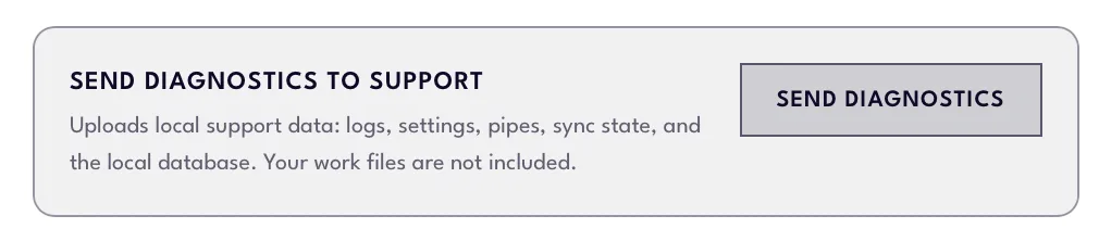 Send Diagnostics to Support option in the Magic Workspace App settings