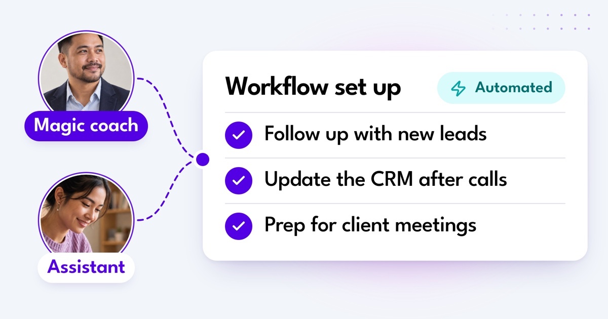 Magic coach and assistant setting up a workflow with automated steps