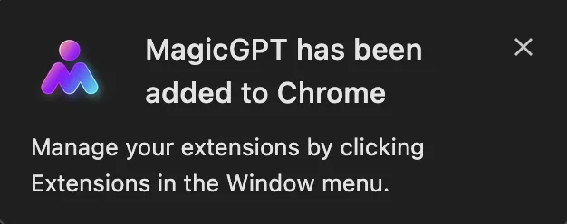 Chrome confirmation that MagicGPT has been added to Chrome