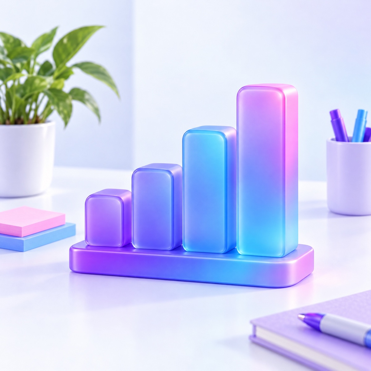Four rounded bars rising left to right on a rounded base, like a small chart